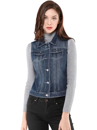 Veste en jean délavé femme Allegra K blouson bleu manches longues avec poches