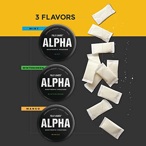Image of Fully Loaded Alpha Nootropic Pouches (Mint) - 5 Cans - 15 Pouches per can - Effective Nootropic Delivery, Nic Pouch Replacement - Faster Absorption, Alpha GPC, L-Tyrosine, GABA