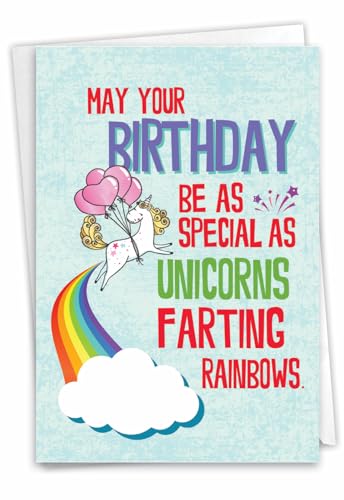 NobleWorks - Funny Happy Birthday Card with Envelope - Colorful Humor Card, Greeting Note - Unicorns and Rainbows C6892BDG