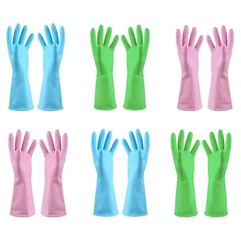 URSMART Reusable Household Gloves - Waterproof Rubber Latex Cleaning Laundry Gloves Dishwashing Gloves for Kitchen Dish Washing Laundry Cleaning (6L Color Random) Cover