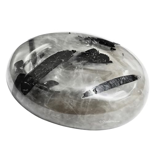 Image of Certified Black Rutilated Quartz Crystal Palm Pebbles Stones for Anxiety Stress Relief Massage - AAA Grade Original Healing Gemstone Agate Palm Stone for Yoga Meditation Spiritual Reiki Feng Shui