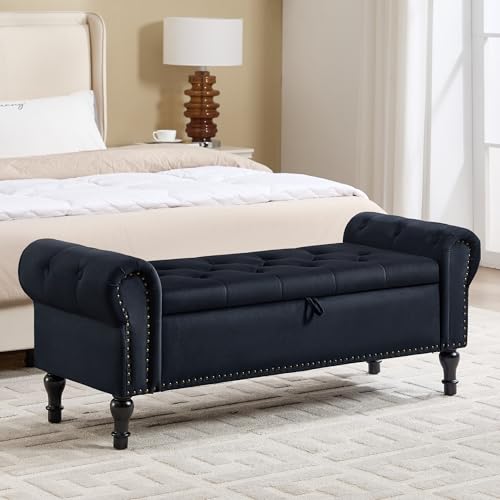 HOMYKA Storage Bench for Bedroom, 51' Upholstered End of Bed Bench, Velvet Queen Size Benches with...