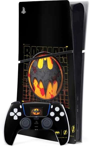 Skinit Decal Gaming Skin Compatible with PS5 Slim Digital Edition Bundle - Officially Licensed DC Comics The Flash Movie: Batman Multiverse Logos Design