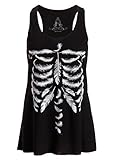 ✔️ Schwarzes Skelett aus Federn Totenkopf Skull Damen T-Shirt Top