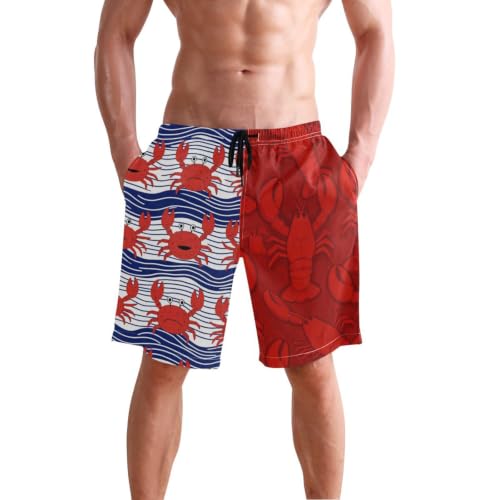 Short de bain pour homme séchage rapide à motif homard rouge élastique et léger