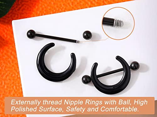 Melighting Black Nipple Rings 14G Surgical Steel 316L Moon Nipple Piercing Jewelry For Women Men Nipple Barbell Body Piercing Jewelry #TOP3