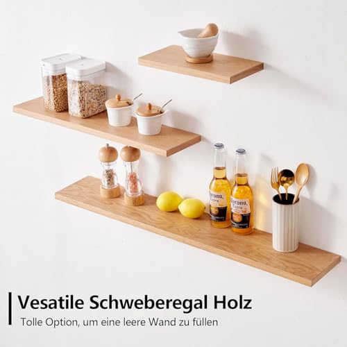 Gieanoo Schweberegal Holz, 90cm Wandregal Eiche Regalbrett Eiche Wandboard Gewürzregal Regalbrett für Badezimmer, Schlafzimmer, Wohnzimmer, Küche, Office