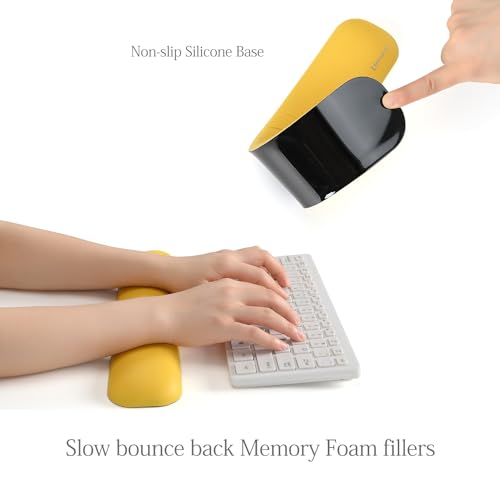Image of UnivoColors Design-Wave Keyboard Wrist Rest, Artificial Sheepskin+Memory Foam+Ergonomic+Anti-Slip Gel, Resilience Support During Work and Gaming,Keyboard Accessory,Yellow