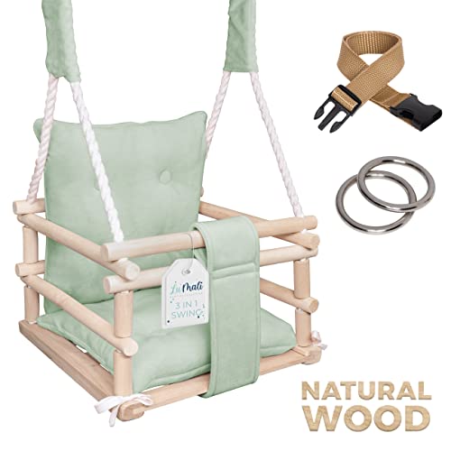 LUMALI Indoor Schaukel für Kinder Minze | Baby Schaukel Indoor, Babyschaukel Outdoor - Schaukel mit Kissens - Kinderschaukel für den Garten - Babyschaukel Türrahmen, Schaukel Baby - Holzschaukel