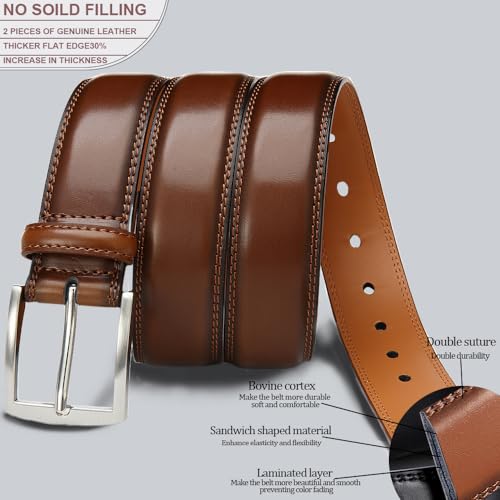 Image of DOOPAI Mens Dress Belt - Genuine Leather Dress Belts For Men,Casual Suit Jeans Belt-Single Prong Buckle black belt