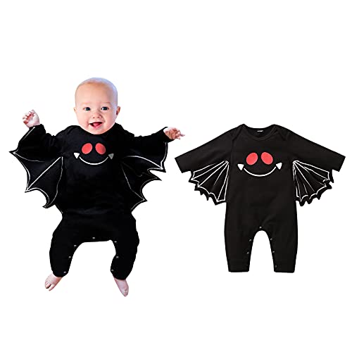 Macacão para bebês recém-nascidos, meninos de 0 a 12 meses, fantasia de cosplay de Halloween, Preto,