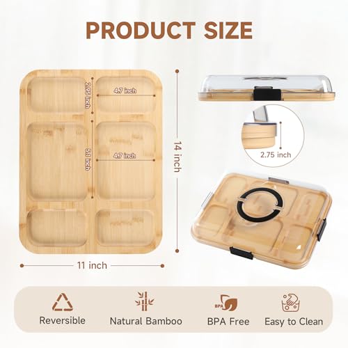 Tabla de cortar rectangular de bambú con tapa y compartimentos miniatura 2