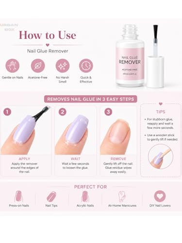 Image of URBAN BOX Nail Glue Remover, Acetone-Free Formula for Press-On Nails, Acrylic Nails & Nail Tips, 20ml