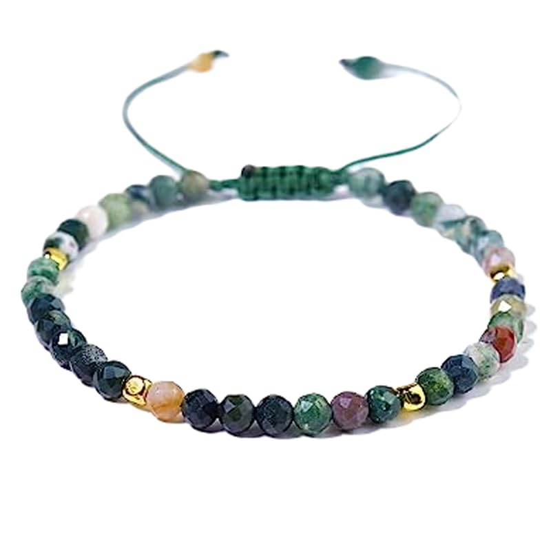 Gems_Hub Natural Indian Agate Round Shape 4-4.5mm Faceted Beads Green Color Threaded Adjustable Bracelet For Men & Women. |THREAD_1047 Gems_Hub Natural Indian Agate Round Shape 4-4.5mm Faceted Beads Green Color Threaded Adjustable Bracelet For Men & Women. |THREAD_1047