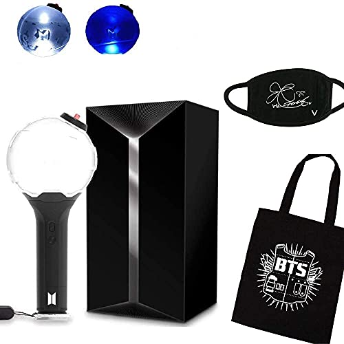 BTS Lightstick Ver.3 Official Quality Bangtan Boys Concert Light Stick Army Bomb Battery Operated Concert Lamp (Mask + Bag + Ver.3 with Bluetooth)
