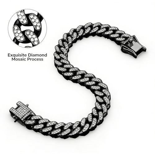 Image of Black Dog Chain Diamond Collar Walking Metal Chain Collar with Design Secure Buckle Pet Collar Jewelry Accessories Dog Necklace for Small Medium Large Dogs Cats (Black, 20inch)