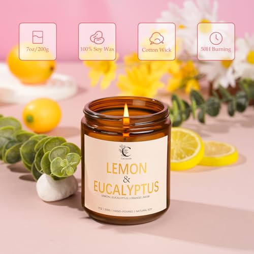 Lemon Eucalyptus Scented Candles for Home, Soy Wax Aromatherapy Candle for Bedroom Bath Birthday New Job House Warming Gifts for Women - Image 3
