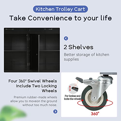 Letesa Rolling Mobile Kitchen Island 54.3'' With Solid Wood Top And 2 Locking Wheels, Adjustable Storage Shelves 4 Door Cabinet And Two Drawers Spice Rack, Towel Rack For Dining Room Coffee Bar (Blue) #TOP2