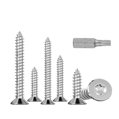 230 Piezas Tornillos Autoperforantes de Acero Inoxidable Cabeza Avellanada Torx para Proyectos DIY de Montaje en Madera y Metal - Acero Inoxidable 304, Múltiples Tamaños (M4x16/20/25/30/35)