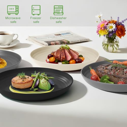 Image of 8In Wheat Straw Small Plates, 6PCS Resuable Deep Plates, GreyStone