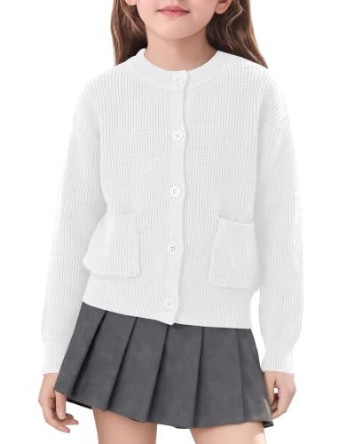 Image of Girls Cardigan Chunky Knit Uniform Sweater with Pockets 5-14Y