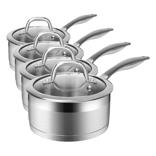 Image of Duxtop Professional Stainless Steel Sauce Pan with Lid, Kitchen Cookware, Induction Pot with Impact-bonded Base Technology, 1.6 Quart (Pack of 4)