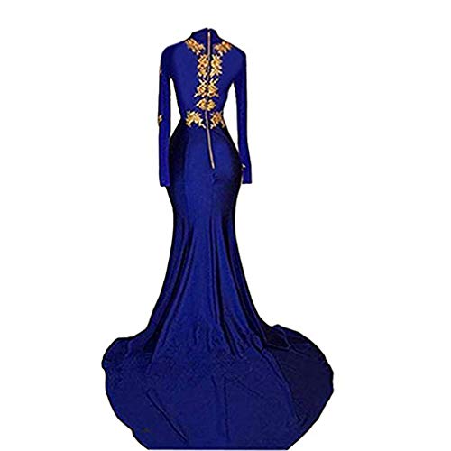 Fanao Women's Mermaid Prom Dresses 2025 V-Neck Mermaid Long Sleeves Gold Appliques Split Party Prom Gown PM0702