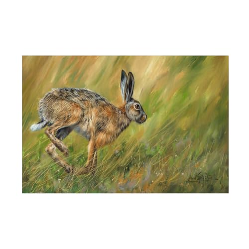 Trademark Fine Art Canvas Wall Art - David Stribbling 'Wild Hare Running' Wall Art for Living Room, Bedroom, or Office Décor