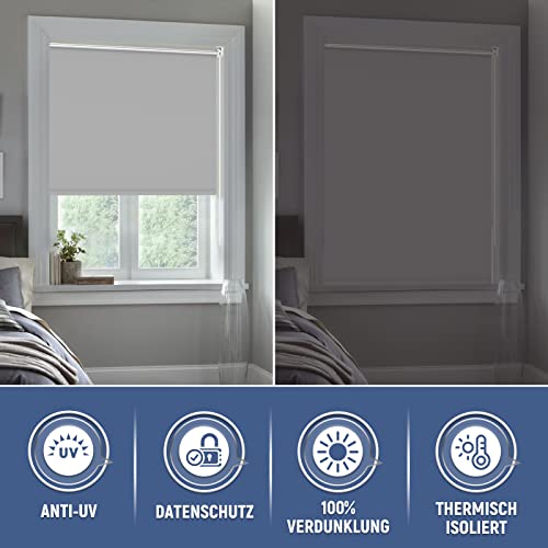 Verdunklungsrollo ohne Bohren Rollos für Fenster Verdunkelung Hellgrau B70 x H140 cm Thermorollo Innenrollo Klemmrollo Sonnenschutzrollo… – Ansicht 4