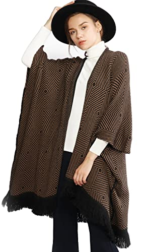 RIIQIICHY Femmes Hiver Chaud Cardigan Poncho Cape Couverture Surdimensionné Pull Manteau Cardigan Châle Wrap Pashmina Marron Cover