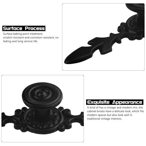 WMYCONGCONG 12Pcs 4.72" Kitchen Cabinet Drawer Knobs Vintage Black Drawer Pulls Door Knobs with Plate Antique Dresser Handles for Furniture Closet Wardrobe Furniture Door Floral Pattern Black - Image 4