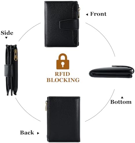 Airkit Small Wallet Women RFID Blocking Genuine Leather Bifold Compact Card Holder for Women with Zipper Coin Pocket 4 ID Windows - 3