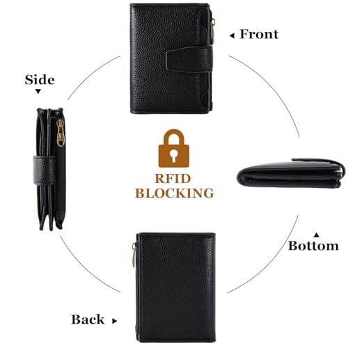 Airkit Small Wallet Women RFID Blocking Genuine Leather Bifold Compact Card Holder for Women with Zipper Coin Pocket 4 ID Windows image 6
