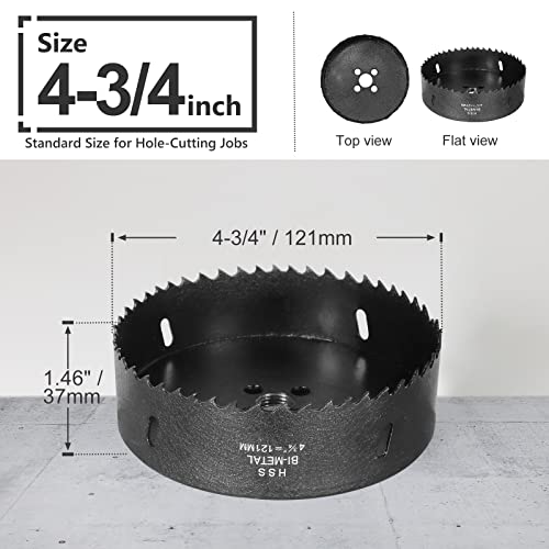 Image of 4-3 /4 Inch Hole Saw with 1 /2 inch Hex Shank Quick Change Arbor, JTemgle Bi-Metal Hole Saw Heavy Duty Hole Cutting Tool for Cornhole Boards, Recessed Lights, Wood, Plastic, Drywall & Soft Metal