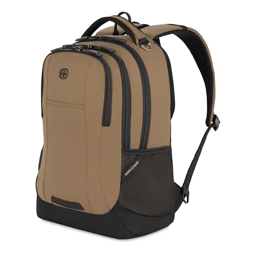 Image of SWISSGEAR Cecil 18-Inch Laptop Backpack Fits 16-Inch Laptop, Travel Daypack with Organizer Pockets, Water Bottle Holders & Padded Straps - Pastel Brown /Black