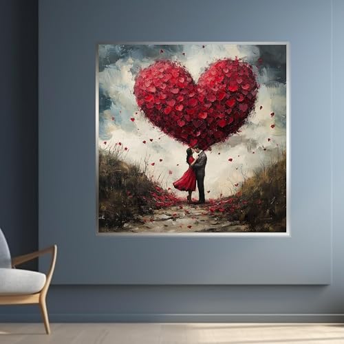 Toile romantique cœur 70x70 cm pour sublimer votre chambre à coucher