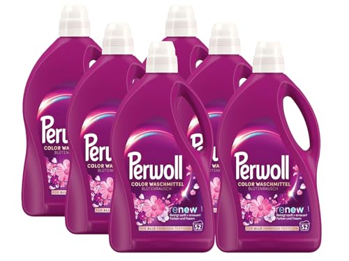 PERWOLL Blütenrausch Waschmittel 6x 52 WL (312 Waschladungen), Feinwaschmittel reinigt sanft und erneuert Farben und Fasern, für alle farbigen Textilien, mit Dreifach-Renew-Technologie