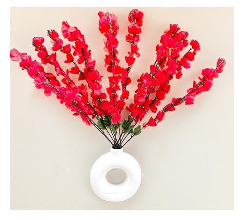 Image of SPHINX Ceramic Vase with Artificial Flowers| Flower Vase for Home Decor,Living Room,Dining Table & Office| Boho Minimalist for Decoration, (Donut with 2 Cherry Bunches) Flower Colour as per Stock