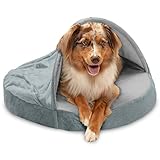 FurHaven Pet Dog Bed | Orthopedic Round Microvelvet Snuggery Burrow Pet Bed for Dogs & Cats, Gray, 26-inch