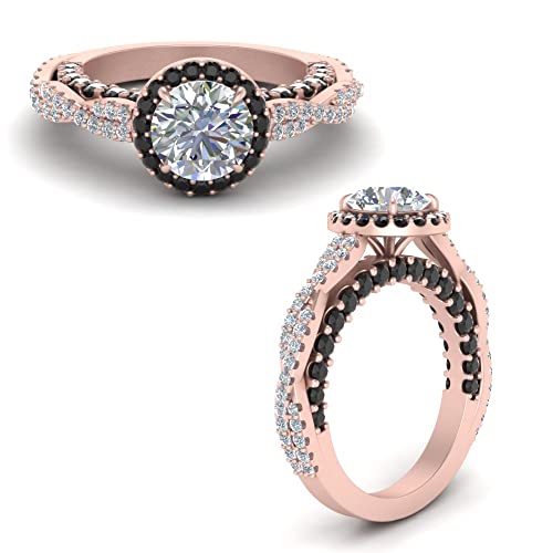 Bague de fiançailles halo or rose avec pierre précieuse ronde pour femme - 4