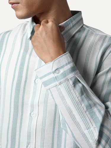 Image of Urbano Fashion Men's Cotton Full Sleeve Relaxed Fit Linen Striped Shirt with Spread Collar