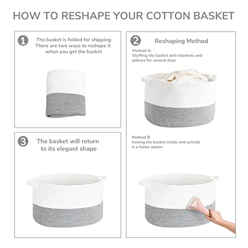 Indressme Xxx Large Rope Basket Woven Storage Basket Pillow, Blanket Basket Gray Laundry Basket, Oblong Design #TOP6