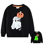 [KISBINI] 子供服 男の子 ベビー 長袖 Tシャツ カットソー 光るパーカー ボーイズ トレーナー キッズ 綿 クルーネック アクティブウェア 春秋 男児 可愛い 通学 通園 キャラクター 幽霊カボチャ柄 90