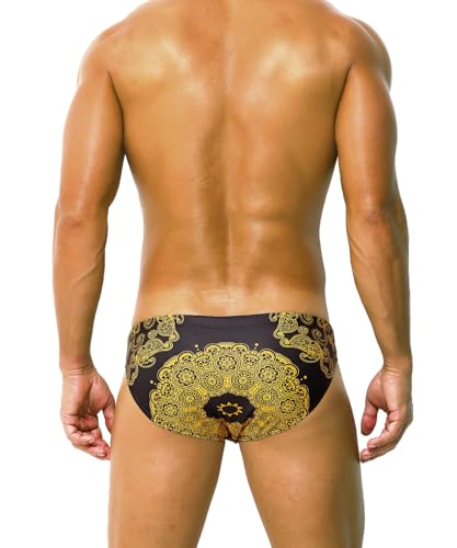 Mens Swim Briefs Sexy Printed Bikini Swimwear Low Waist Bathing Suit with Drawstring3