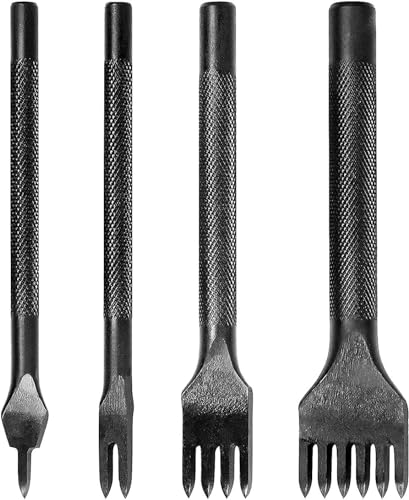 4 In 1 Punteruolo Per Cuoio E Cucitura | Manico In Legno | 4 Teste Intercambiabili | Set Artigianale Per Pelle