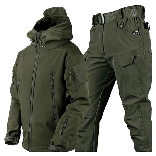 aromm Herren Weiche Shell Kapuze Taktische Jacke & Hosen Anzüge für Outdoor-Angeln Wandern Camping Grün, XL aromm Herren Weiche Shell Kapuze Taktische Jacke & Hosen Anzüge für Outdoor-Angeln Wandern Camping Grün, XL