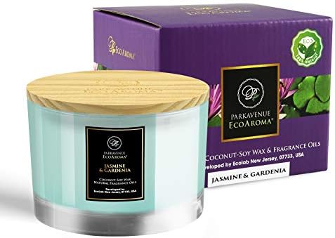 EcoAroma Jasmine & Gardenia Luxury Scented Coco-Soy Jar Candles Organic Coconut Soy Aromatherapy Candles Highly Scented Home Decorative Fragrance Gifts Hand Poured 2 Wicks 10 Oz