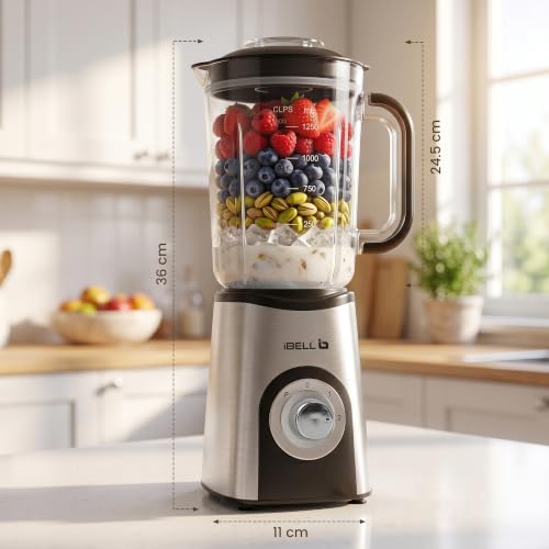 Image of iBELL Nutri Core 3Q Plus 600W Nutri Blender Mixer Grinder & Juicer with 3 Jars with Sipper Cap, 2 Year Warranty, 2-Speed & Pulse Function, Overheat Protection for Smoothies, Juices (Silver)