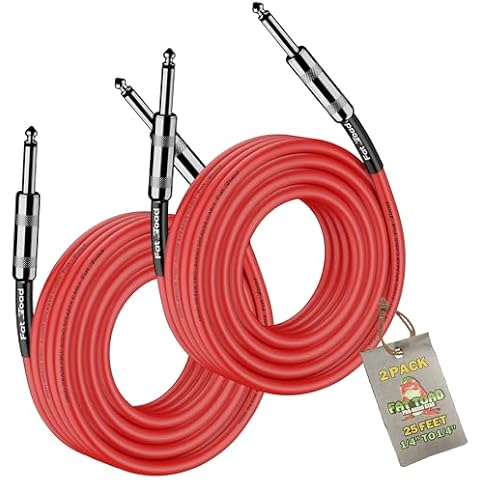 Fat Toad 1/4" to 1/4 Male Jack Speaker Cables (2 Pack) 25ft Professional Pro Audio Red DJ Speakers PA Patch Cords | Quarter Inch 12 AWG Gauge Wire for Amp, Music Studio Recording & Stage Gear Cover