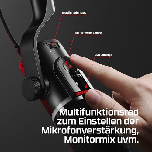 HyperX FlipCast Dynamisches USB/XLR-Mikrofon, Profi-Streaming & Podcast-Mikrofon mit Rauschunterdrückung, RGB-Beleuchtung, Onboard-Steuerung, 192 kHz/32-Bit, Schwarz